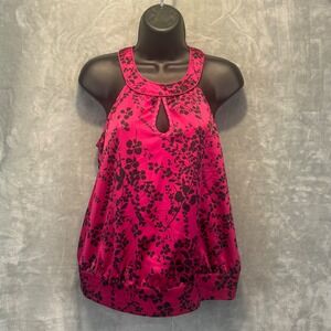 The Limited Womens Pink Black Floral Halter Keyhole Blouse Top Size S